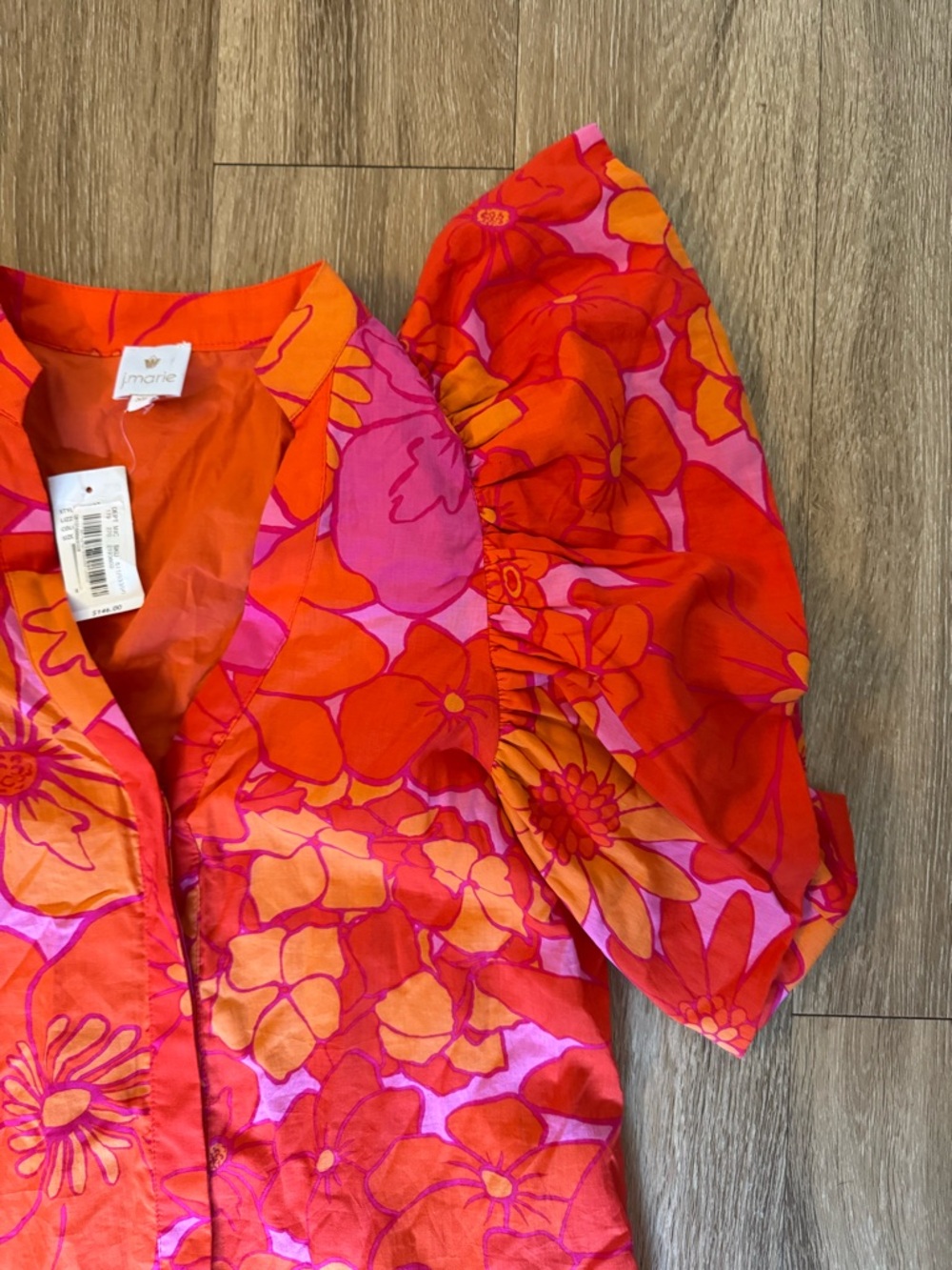 J.Marie Lizzie Mandarin Collar Short Sleeve Ruffle Hem Shirt Dress - Picture 5 of 5
